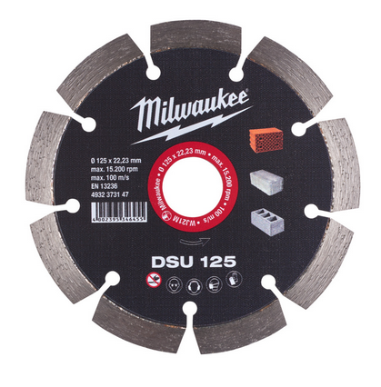Milwaukee Diamanttrennscheibe DSU 125 mm optimiert für Mauernutfräsen Milwaukee Diamanttrennscheibe DSU 125 mm optimiert für Mauernutfräsen