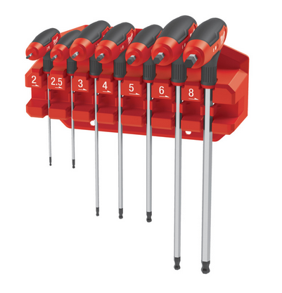 Milwaukee T-Griff-Set, Innensechskant 7-teilig, 2, 2.5, 3, 4, 5, 6, 8 mm + magnetischer 