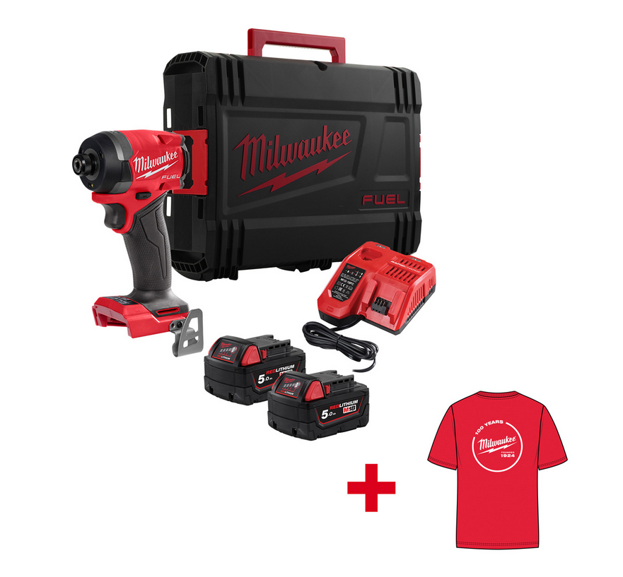 Milwaukee Akku-Schlagschrauber M18FID3-502X + T-Shirt 100 Jahre (L) Milwaukee Akku-Schlagschrauber M18FID3-502X + T-Shirt 100 Jahre (L)