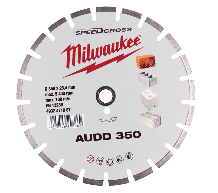 Milwaukee Speedcross Diamanttrennscheibe AUDD für abrasive Materialien 350 mm Milwaukee Speedcross Diamanttrennscheibe AUDD für abrasive Materialien 350 mm
