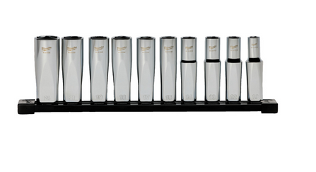 Milwaukee Steckschlüsseleinsatz 1/2" lang Set 6-kant metrisch, 10-teilig auf Schiene