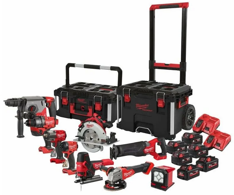 set Milwaukee M18 FPP9A-555T SET 19tl.-SET inkl. Koffer & Trolley-Koffer