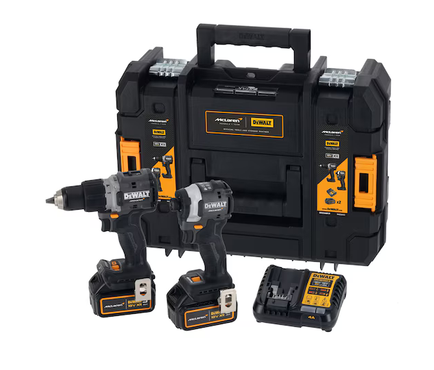 DEWALT x McLaren F1 Team Akku Kombopack mit Akkus und Ladegerät DCK200MP2T-QW DEWALT x McLaren F1 Team Akku Kombopack mit Akkus und Ladegerät DCK200MP2T-QW