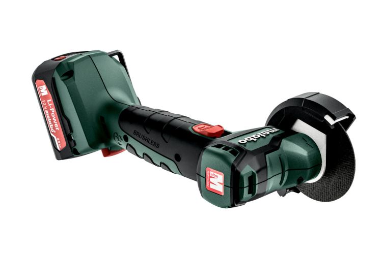 Metabo Akku-Winkelschleifer PowerMaxx CC 12 BL (600348500); metaBOX 145; 12V 2x2Ah Li-Ion + SC 30