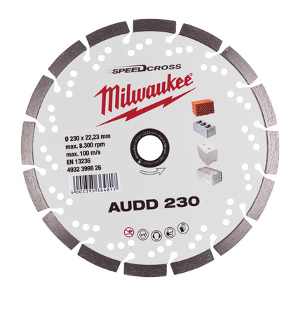 Milwaukee Speedcross Diamanttrennscheibe AUDD für abrasive Materialien 230 mm Milwaukee Speedcross Diamanttrennscheibe AUDD für abrasive Materialien 230 mm