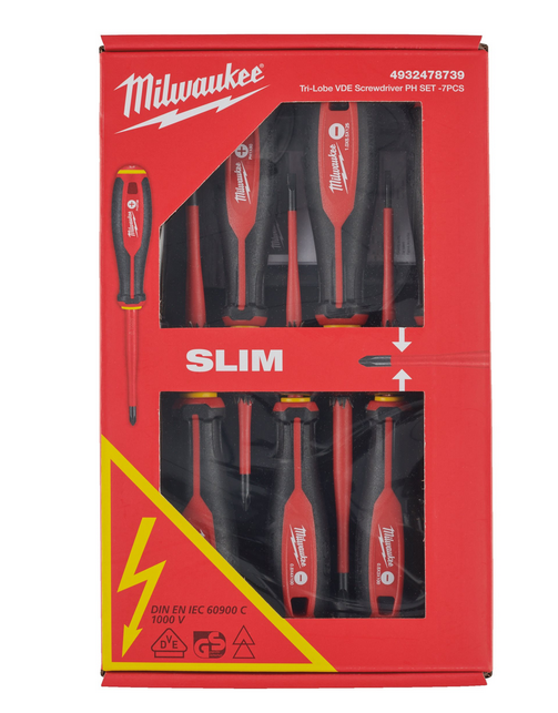 Milwaukee Tri-Lobe Schrauberdreher, VDE geprüft 7-teiliges Set SL/PH/Spannungsprüfer