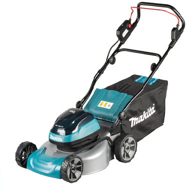 Makita Akku-Rasenmäher 2x18V Schnittbreite 46 cm 60l, 2x Akku 5Ah, Doppelladegerät DC18RD