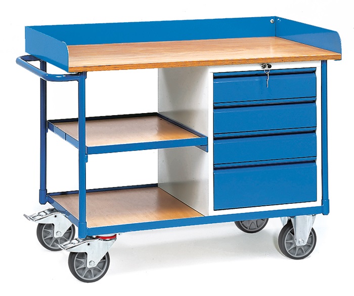 Fetra Werkstattwagen mit Arbeitsplatten, 4 Schubladen und einer Ladefläche von 1.120 x 650mm 2437