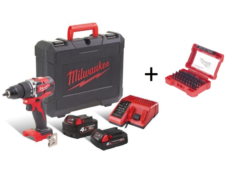Milwaukee Akku-Schlagbohrschrauber M18BLPDRC-422C inkl. Bitbox SHOCKWAVE™ Compact-Set (32-teilig) Milwaukee Akku-Schlagbohrschrauber M18BLPDRC-422C inkl. Bitbox SHOCKWAVE™ Compact-Set (32-teilig)
