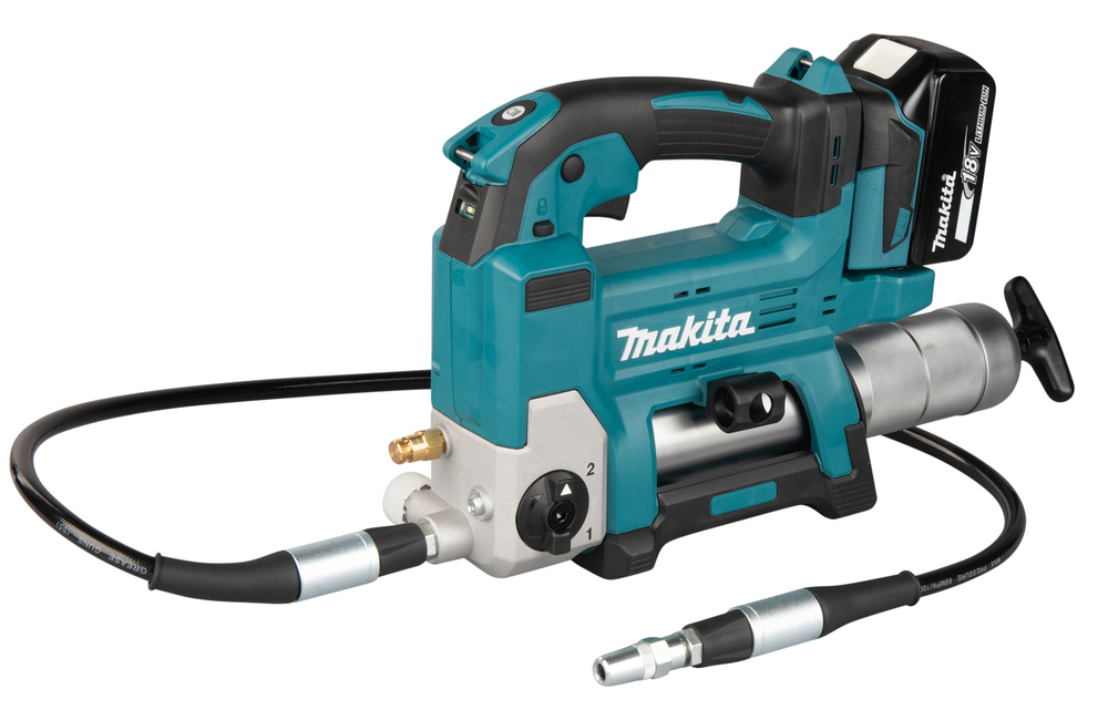 Makita Akku-Fettpresse 18V inkl. Schnellladegerät max. Druck 690 bar, Schlauchlänge 1,2 m