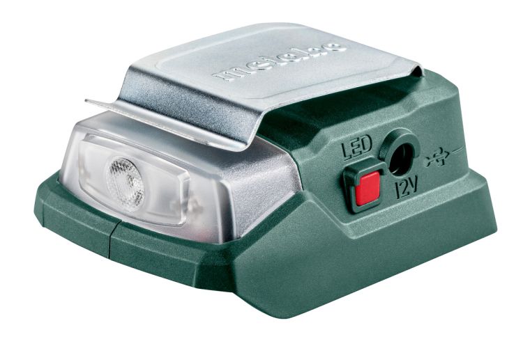 Akku-Power-Adapter PowerMaxx PA 12 LED-USB (600298000); 12 V Anschluss + 5 V USB + LED-Licht; Karton
