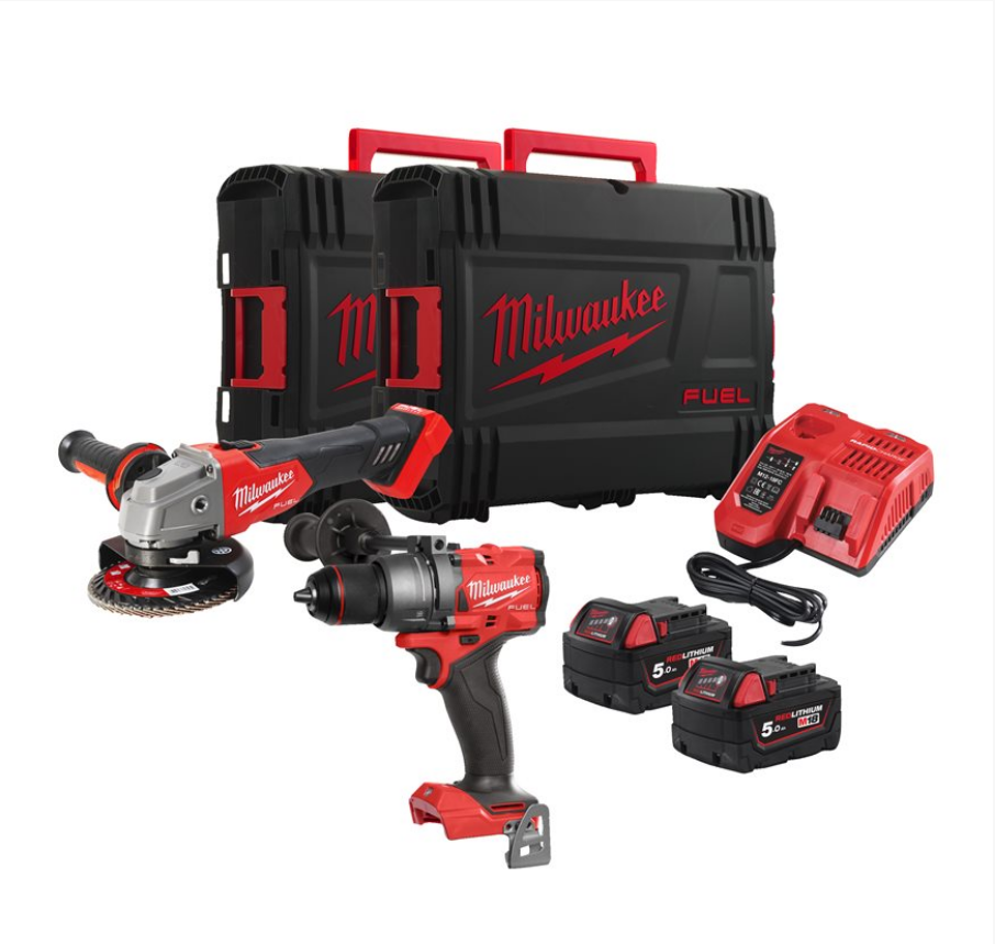 Milwaukee Aktions-SET M18FPP2E3-502X Akku-Schlagbohrschrauber & Akku-Winkelschleifer Milwaukee Aktions-SET M18FPP2E3-502X Akku-Schlagbohrschrauber & Akku-Winkelschleifer