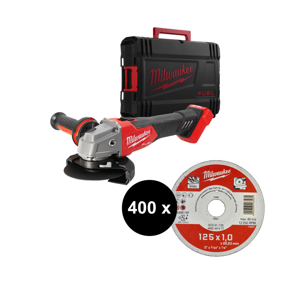 Milwaukee Winkelschleifer M18FSAGV125X-0X (125mm) inkl. 400 Trennscheiben - Contractor 125 x 1,0mm
