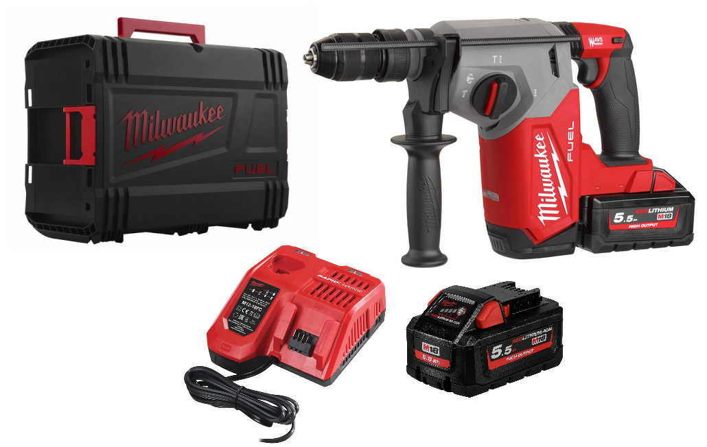 45df64065df465df40a65da4f065a4f0654d65dg465g046gre400r46g4a06540 Milwaukee Akku-Kombihammer M18 FHX-552X 4933478889, inkl. 2x 5,5 AhAkkus und Ladegerät