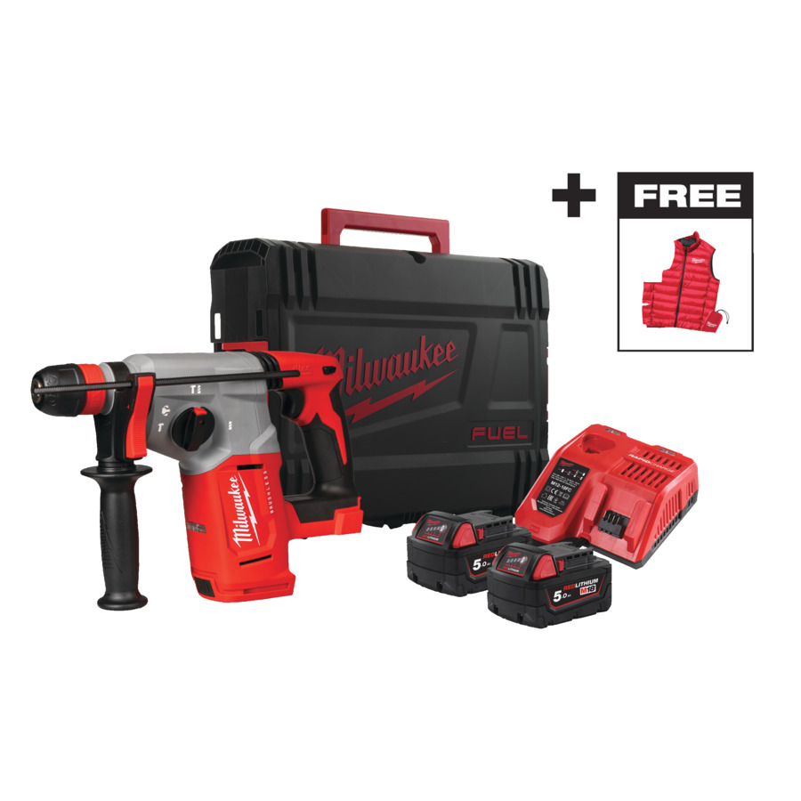 Milwaukee M18BLHX-502C + Milwaukee Weste M18™ bürstenloser Akku-Kombihammer