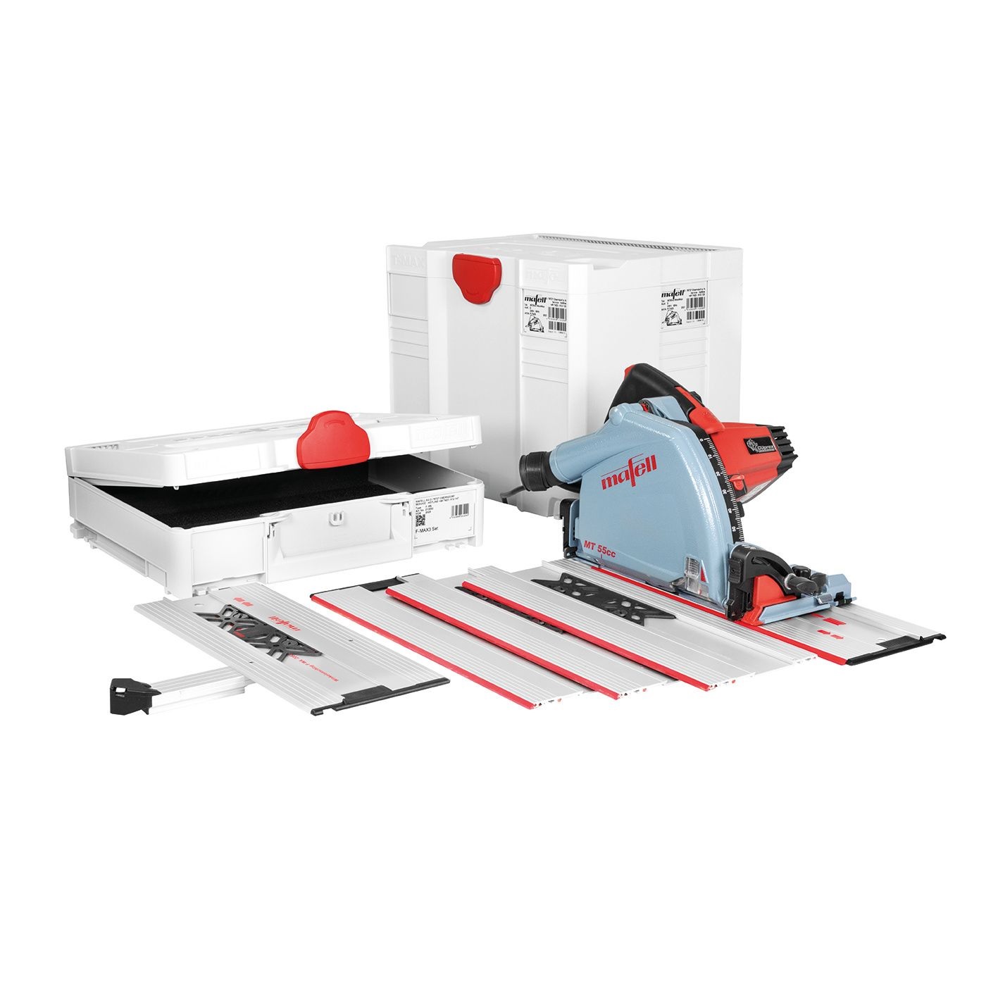 Mafell Tauchsäge MT55cc im MidiMAX + Führungsschienen-Set F-MS im MAX3 Mafell Tauchsäge MT55cc im MidiMAX + Führungsschienen-Set F-MS im MAX3