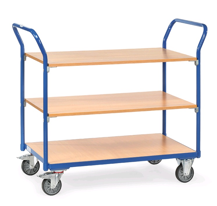 Fetra Leichter Tischwagen mit 3 Böden und 2 Schiebebügeln und einer Ladefläche von 850 x 500mm 1800