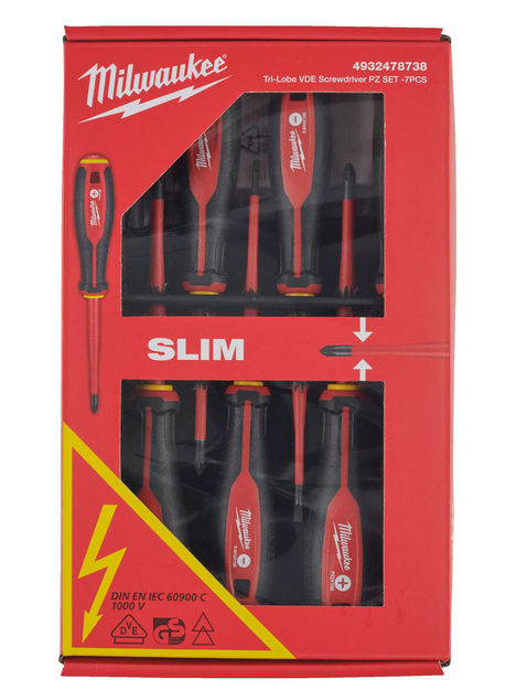 Milwaukee Tri-Lobe Schrauberdreher, VDE geprüft 7-teiliges Set SL/PH/PZ/Spannungsprüfer
