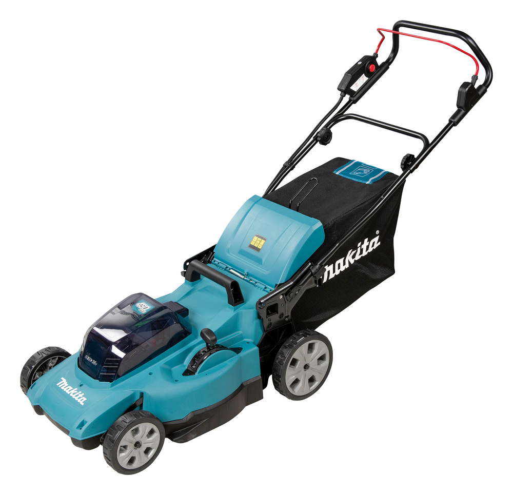 Makita Akku-Rasenmäher 2x18V DC18R Schnitthöhenverstellung 8 , Schnittbreite 48 cm,