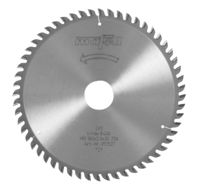Mafell Sägeblatt-HM, 180 x 1,2/2,0 x 30 mm, Z 56, WZ, angefast, für Laminate  Mafell Sägeblatt-HM, 180 x 1,2/2,0 x 30 mm, Z 56, WZ, angefast, für Laminate