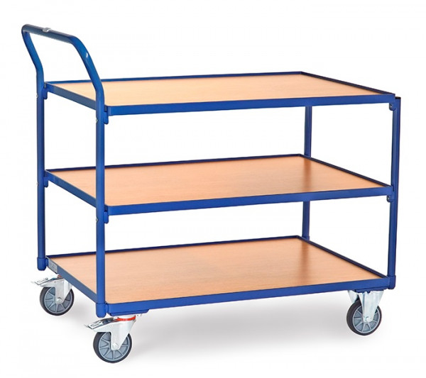 Fetra leichter Tischwagen mit 3 Böden aus Holz und einer Ladefläche von 1.000 x 700 mm 2754